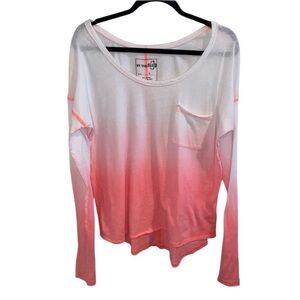 WE THE FREE OVERSIZED WHITE AND PINK OMBRÉ LONG SLEEVE TOP SIZE LARGE